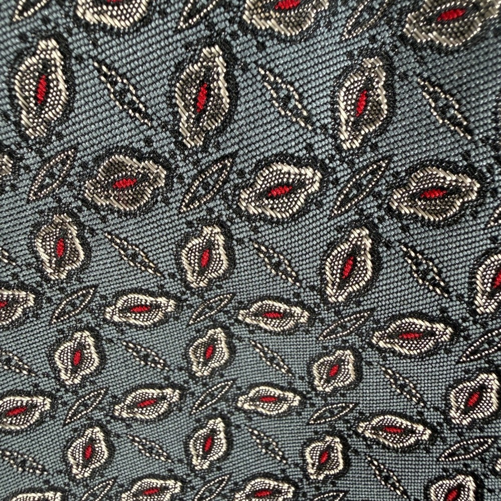 Oscar de la Renta Mens Silk Tie Gray Red Geometric Medallion Pattern Silk Tie - Picture 4 of 12